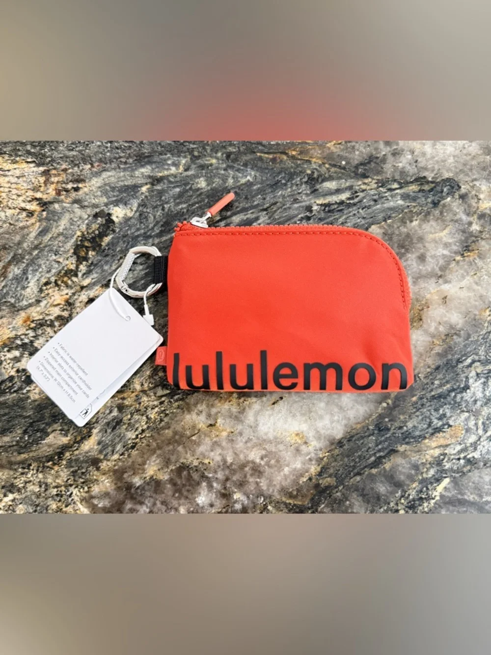 NWT Lululemon Clippable Card Pouch Orange Zip Wallet Keychain Clip Travel - Picture 2 of 15